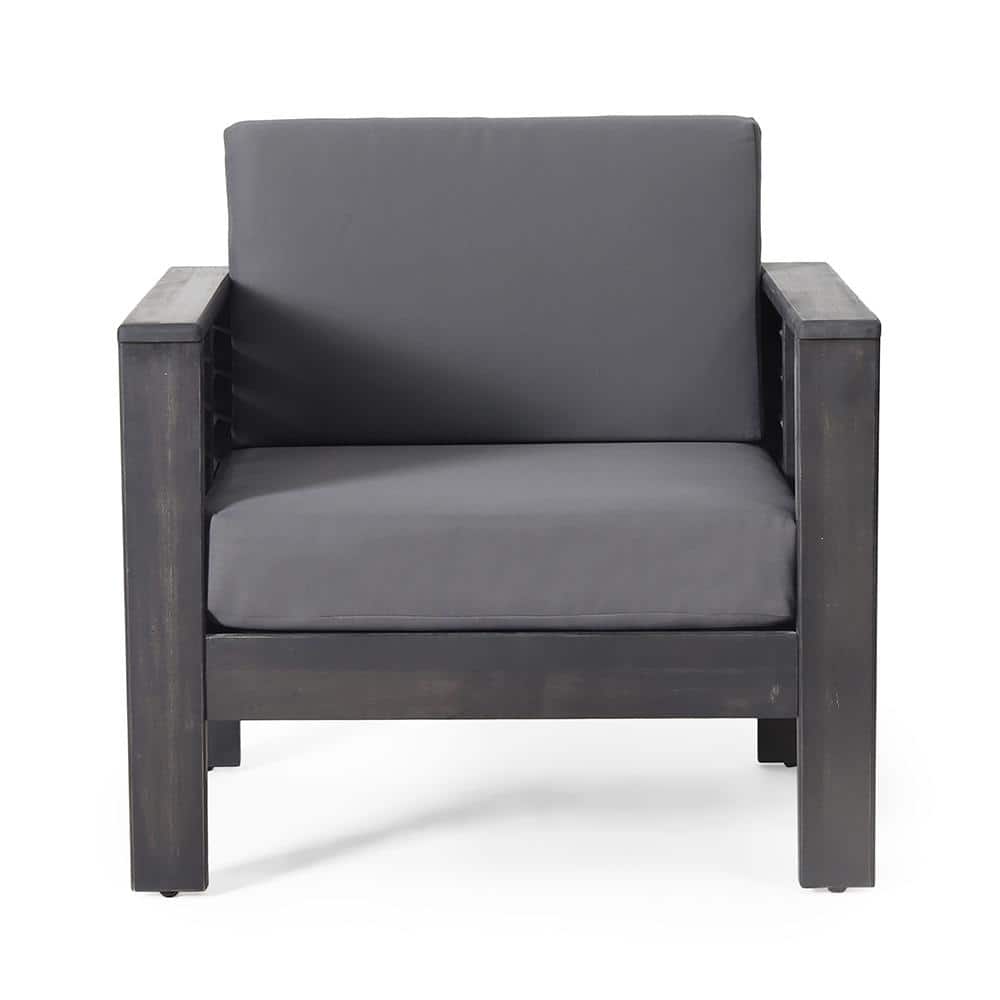 AULEDIO Brown Wood Outdoor Lounge Chair with Gray Cushion (1