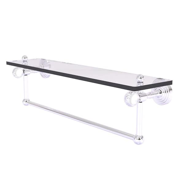 Allied Brass Pacific Grove 22 in. W x 6.4 in. H x 5.13 D Glass Rectangular Shelf in Polished Chrome with Towel Bar and Twist Accents