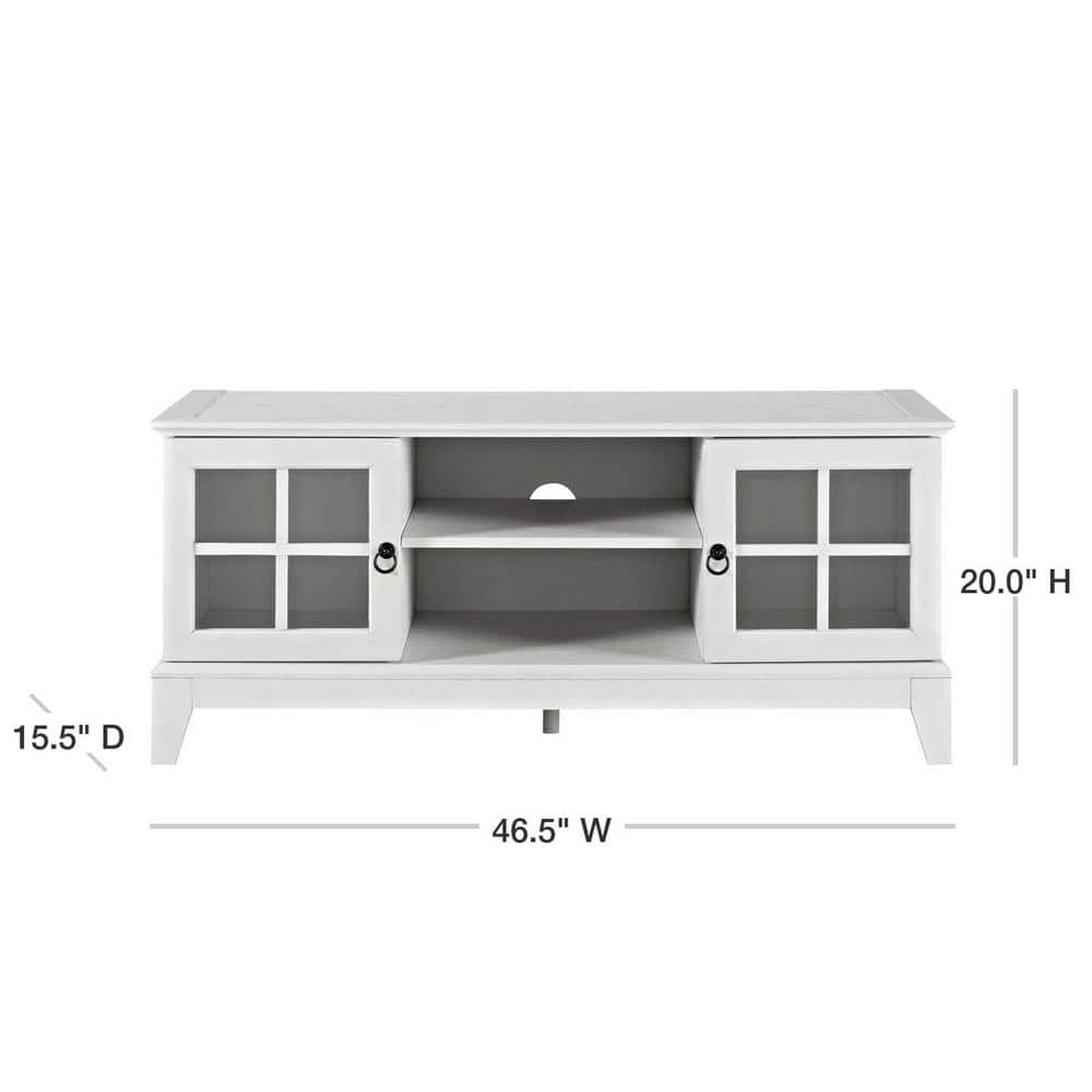 Coastal Charm White Lacquered 47" TV Stand with Glass Cabinets