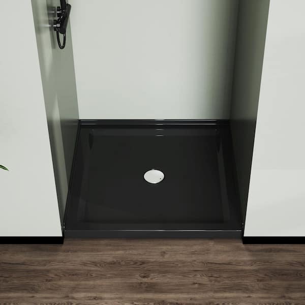 36 in. L x 36 in. W Alcove Shower Pan Base with Center Drain in Black