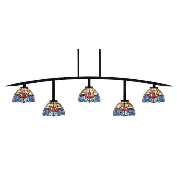 Unbranded Siena 5-Light Matte Black Billiard-Light with Sierra Art Glass Shades