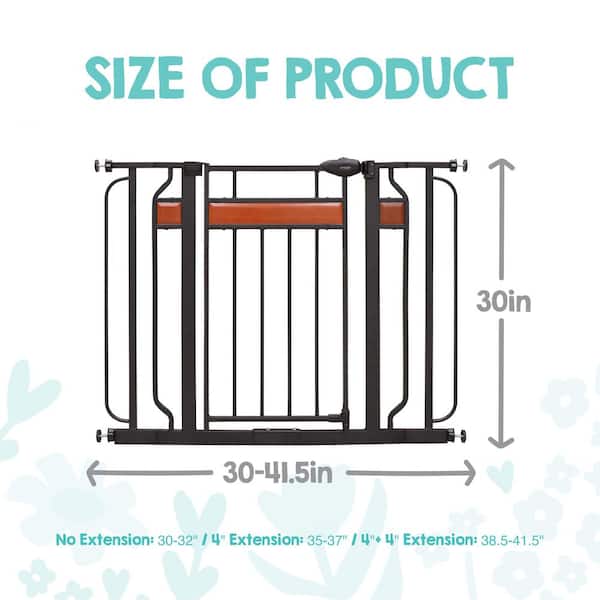 30 in. - 41.5 in. Home Accents Baby Gate, Pressure Mounted, Black and Cherry Wood