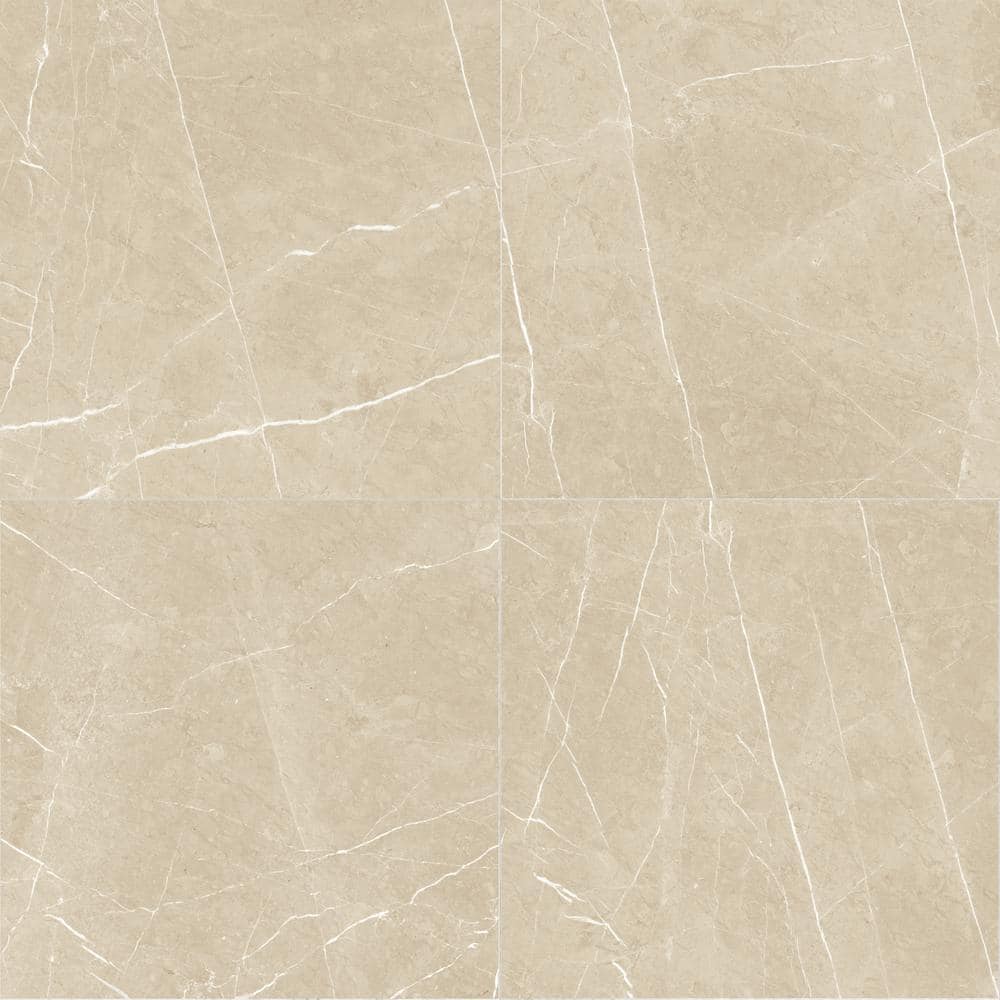 Cream Marble Look Satin Porcelain Large Format Tile