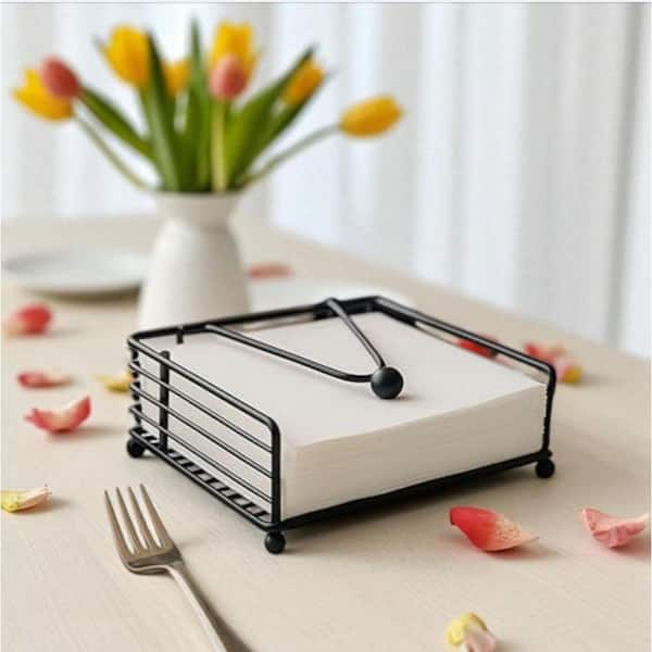 Matte Geometric Square Freestanding Matte Black Napkin Holder Modern Wind Resistant Metal Table Decor