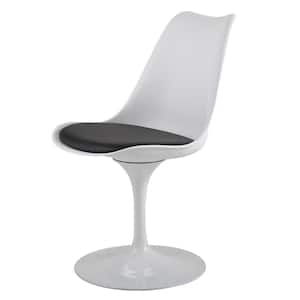 Outdoor Patio Dining Chair with Black Cushion, White