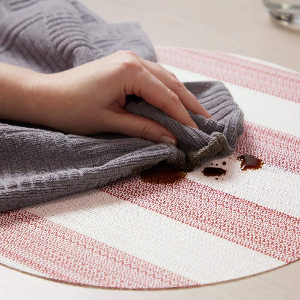 Red and White Cabana Stripe Round Vinyl Placemats, 15" Set of 4