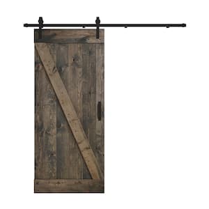 Z Series 36 in. x 84 in. Aged Barrel DIY Knotty Wood Sliding Barn Door with Hardware Kit