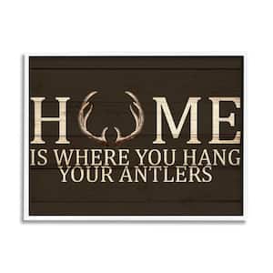 "Home's Where You Hang Antlers Rustic Phrase" by Kim Allen Framed Print Typography Texturized Art 11 in. x 14 in.