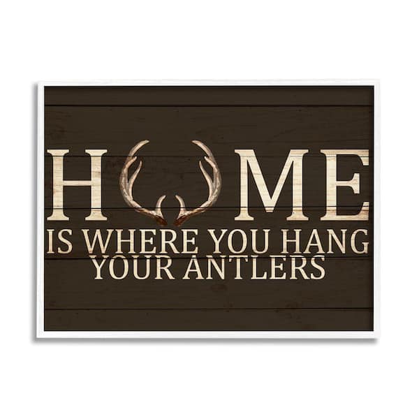 Stupell Industries "Home's Where You Hang Antlers Rustic Phrase" by Kim Allen Framed Print Typography Texturized Art 11 in. x 14 in.