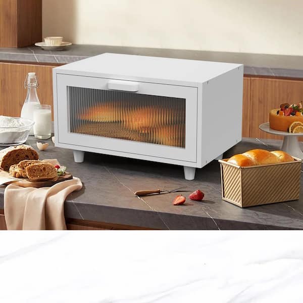 1 Piece Modern White Bread Box, Large Farmhouse Bread Container with Window, Versatile Storage with Top Space