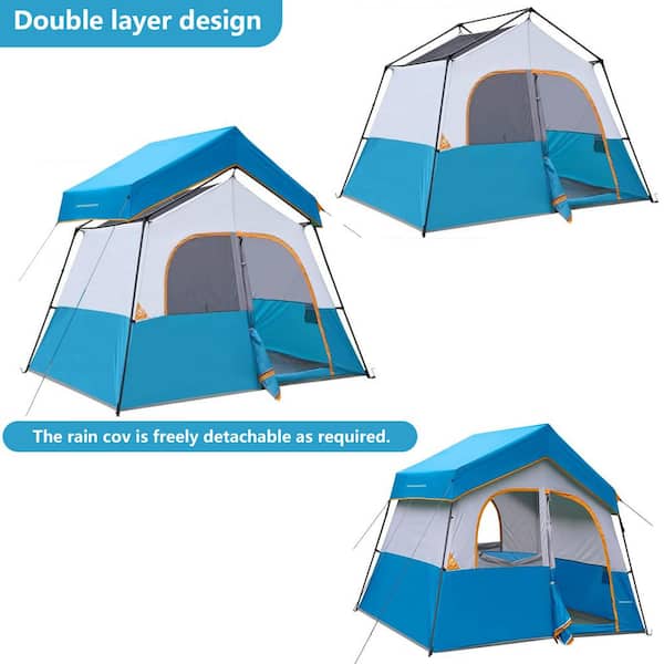 10 ft. x 8 ft. Blue 6-Person Camping Tent, Portable Pop Up