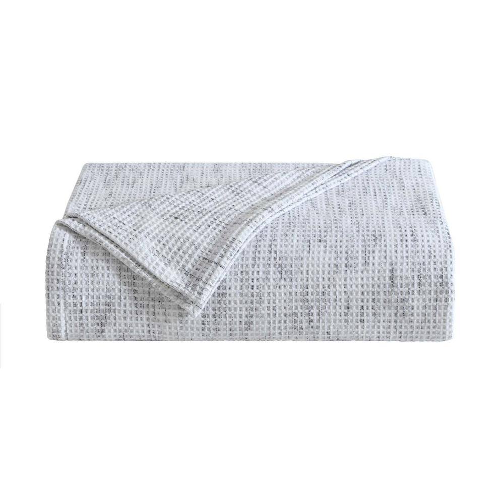 Queen White and Black Cotton Waffle Weave Blanket