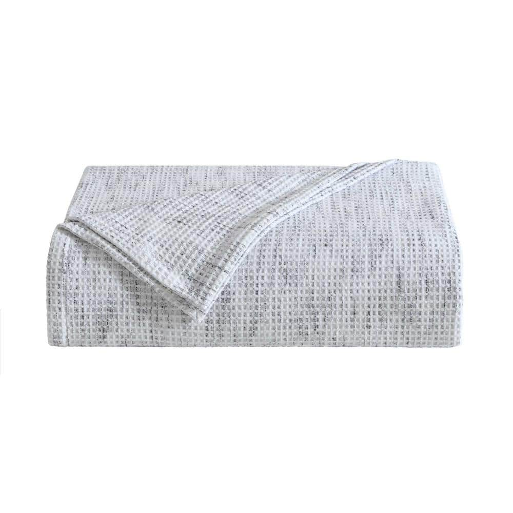 VERA WANG Jaspe Waffle 1-Piece Black White Cotton Blend King Blanket