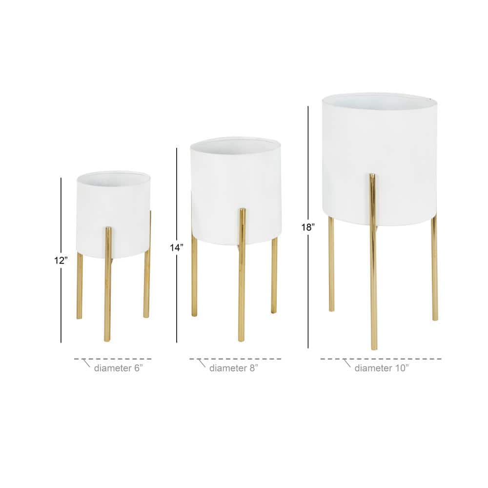 White and Gold Metal Cylinder Floor Planter Set of 3
