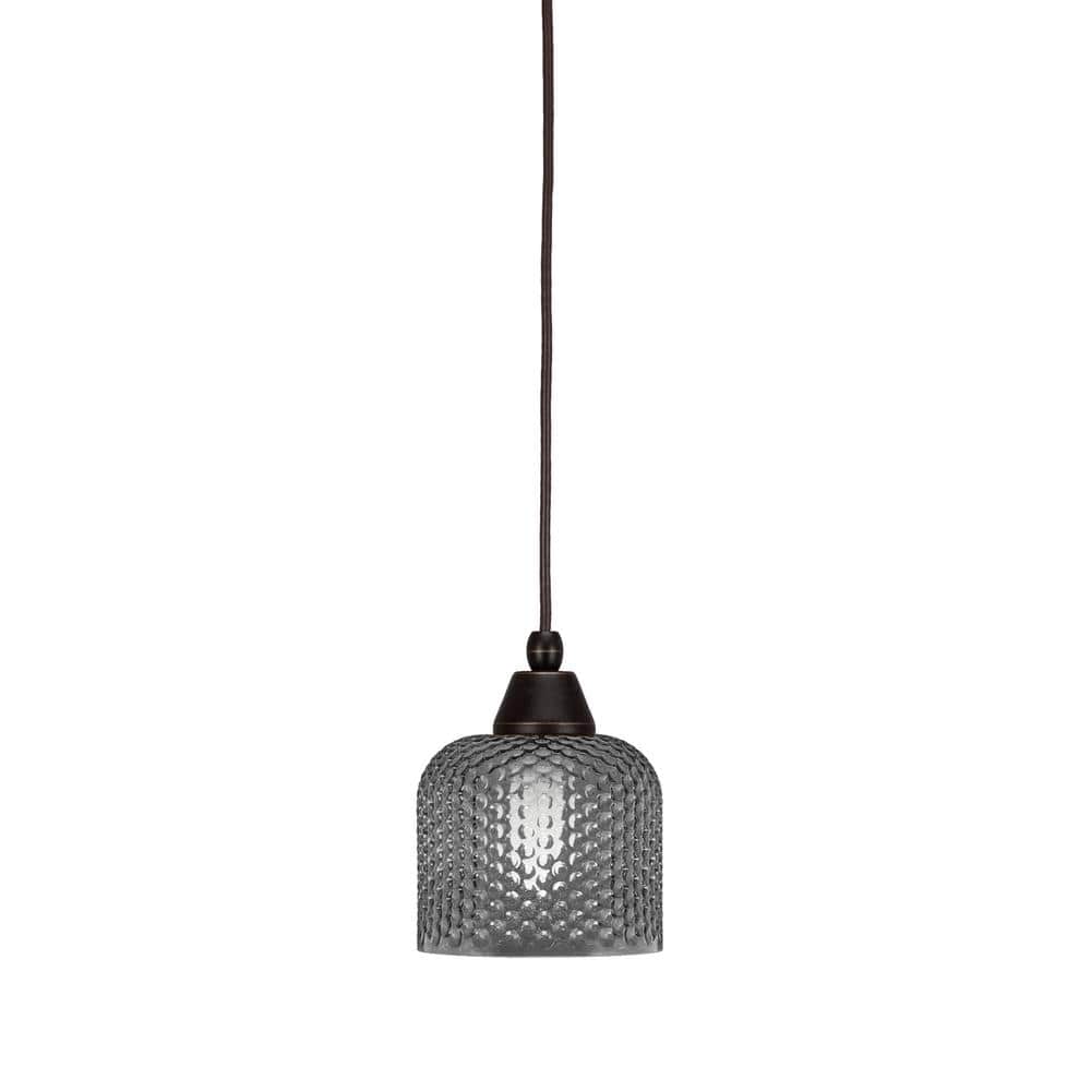 Bryson 6 in. 1-Light Dark Granite Cord Pendant Light with 6 in. Smoke Textu