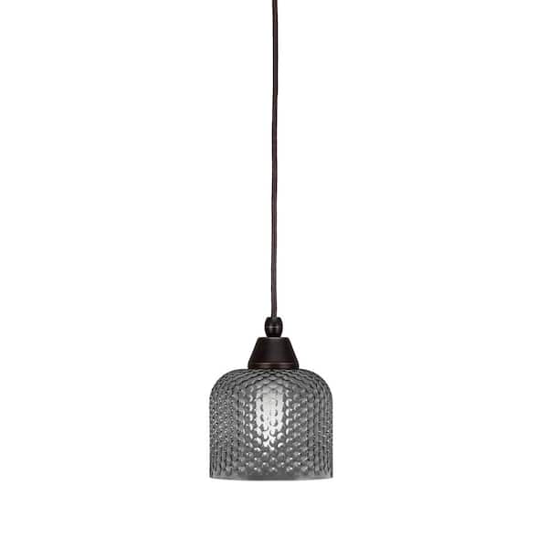 Unbranded Bryson 6 in. 1-Light Dark Granite Cord Pendant Light with 6 in. Smoke Textured Glass Shade, no bulb included