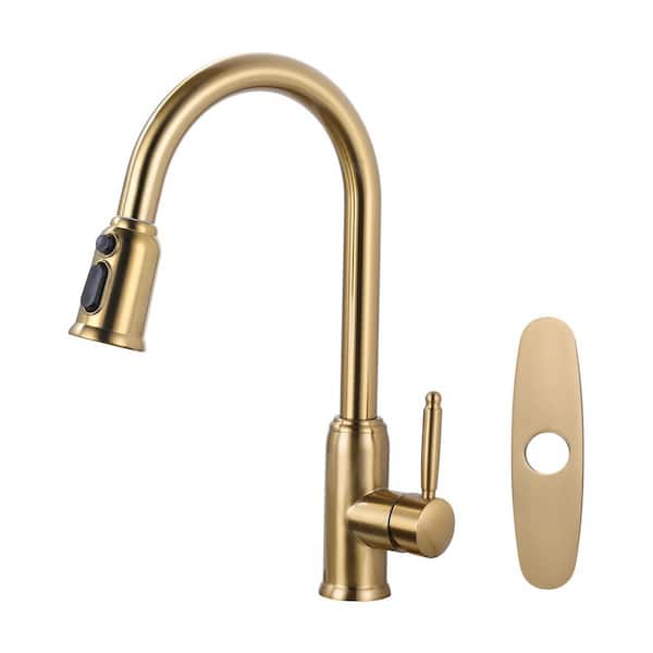 ARCORA Single Handle Pull Out Sprayer Kitchen Faucet Included Deckplate in Brushed Gold