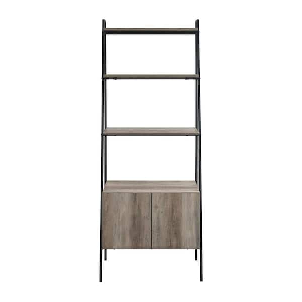 Grey Wash 28 L x 18 W x 72 H Walker Edison Industrial Metal and Wood Ladder Bookcase Tall Bookshelf Home Office Storage Cabinet