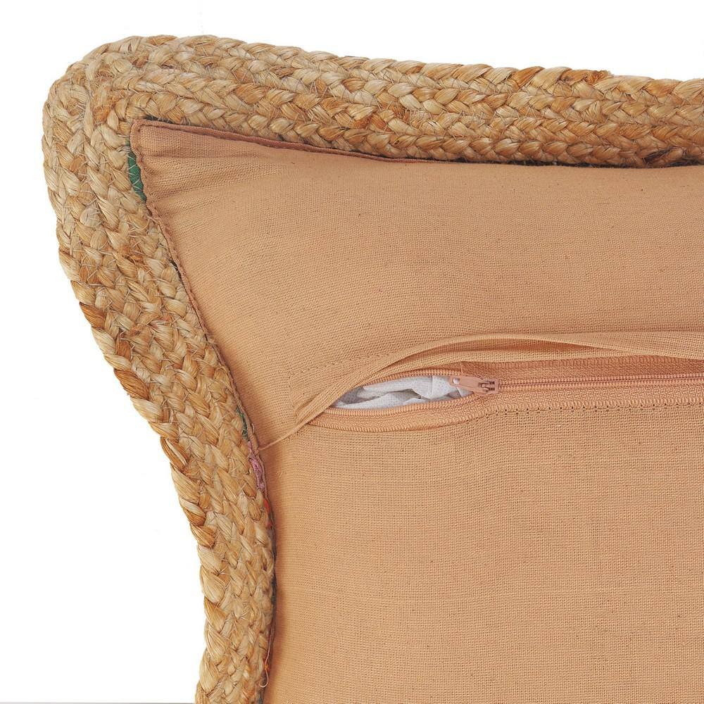 Multicolor Chindi Cotton and Jute Border 20" Square Throw Pillow
