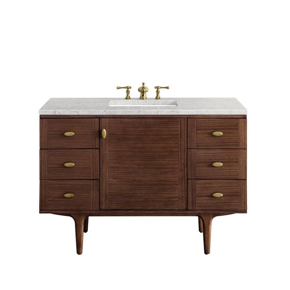 Amberly 48.0 in. W x 23.5 in. D x 34.7 in. H Bathroom Vanity in Mid-Century Walnut with Eternal Jasmine Pearl Quartz Top -  James Martin Vanities, 670V48WLT3EJP