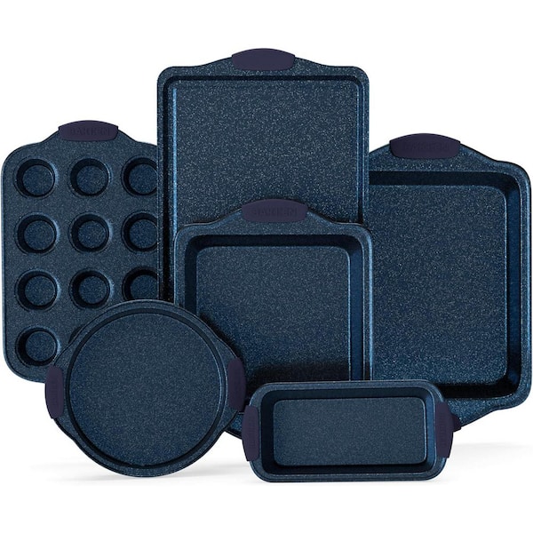 6-Piece Nonstick Coating, Carbon Steel Bakeware Sets with Blue Silicone Handles