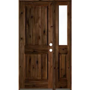 44 in. x 80 in. Knotty Alder Square Top Left-Hand/Inswing Clear Glass Provincial Stain Wood Prehung Front Door w/RHSL