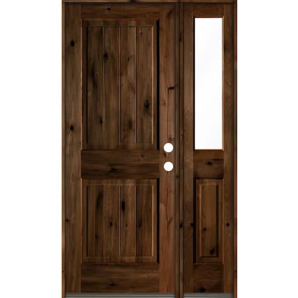 Krosswood Doors 46 in. x 80 in. Knotty Alder Square Top Left-Hand/Inswing Clear Glass Provincial Stain Wood Prehung Front Door w/RHSL