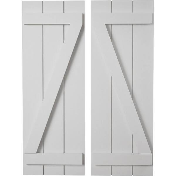 Ekena Millwork 16.5 in. x 68 in. Timberthane Polyurethane 3-Board Joined Board-n-Batten Smooth Faux Wood Shutters w/Z-Board Pair