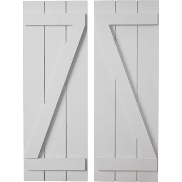 Ekena Millwork 16.5 in. x 82 in. Timberthane Polyurethane 3-Board Joined Board-n-Batten Smooth Faux Wood Shutters w/Z-Board Pair