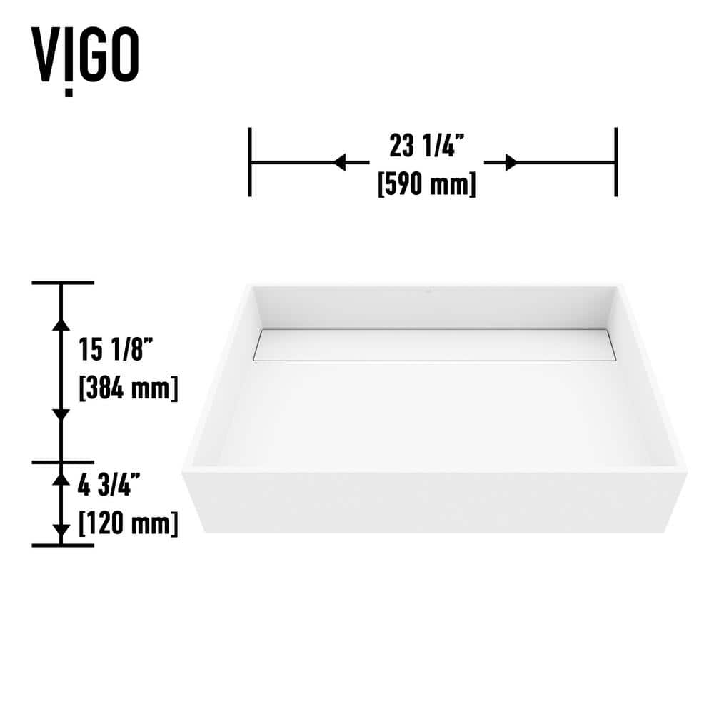 Matte White Stone Rectangular Vessel Bathroom Sink, 23" x 15"