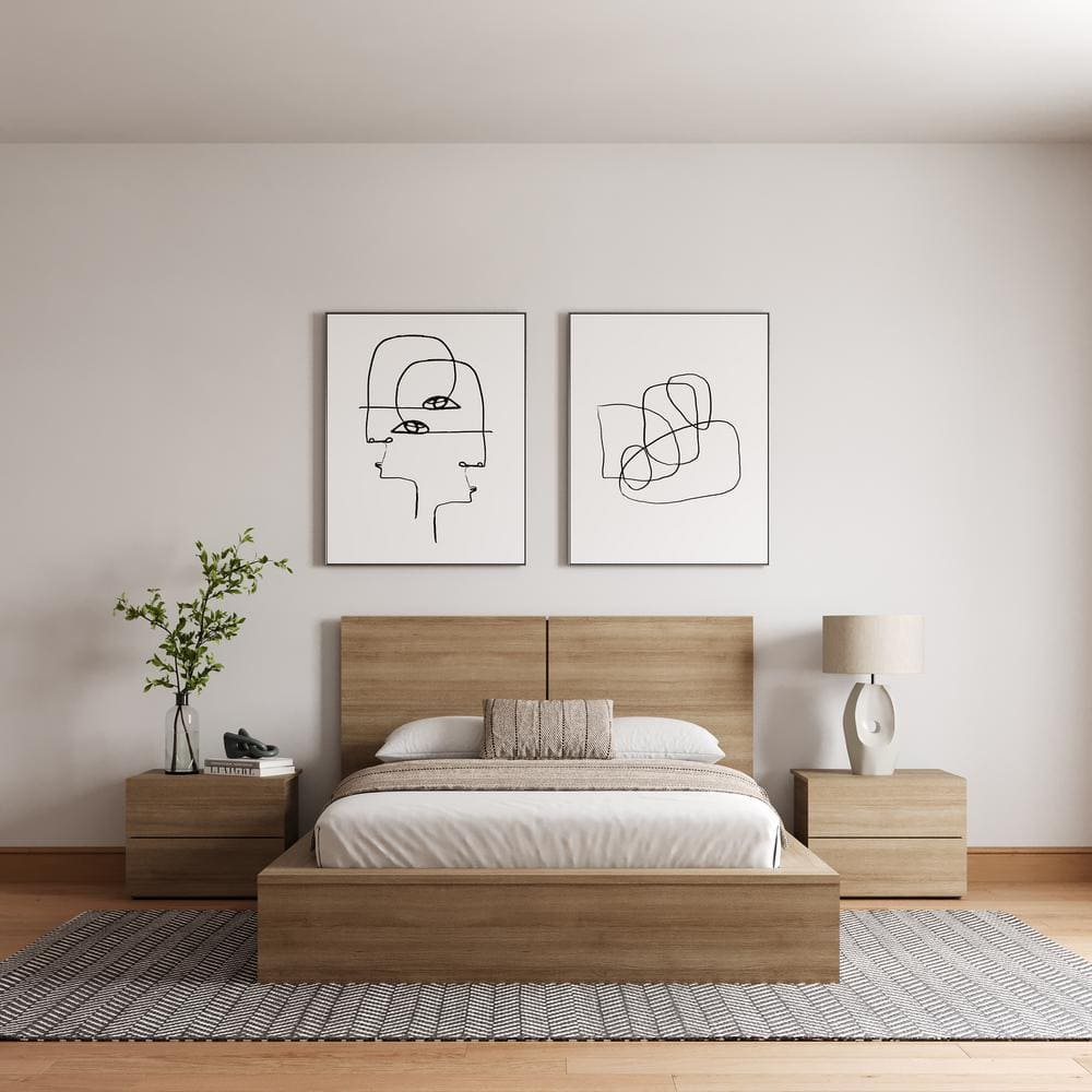 James 4-Piece Brown Oak Bedroom Set with Panel Headboard