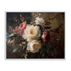 Dark Still Life Roses by Petal Prints Design White Framed Nature Giclee Art Print 11 in. x 14 in.