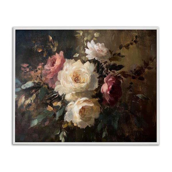 Stupell Industries Dark Still Life Roses by Petal Prints Design White Framed Nature Giclee Art Print 24 in. x 30 in.