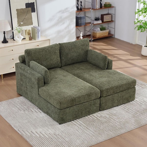 Norris Modern Oversized 64 in. Green Chenille Upholstery Modular Full Size Sofa Bed with Pillows