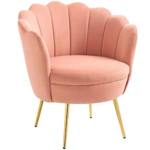 Mid-Century Modern Pink Tufted Velvet Accent Barrel Chair with Metal Legs(Set of 1)