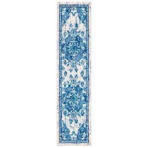 Madison Ivory/Blue 2 ft. x 8 ft. Border Floral Oriental Runner Rug