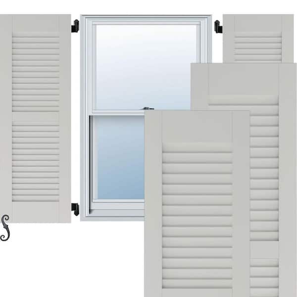 Ekena Millwork 15-in W x 45-in H Americraft Two Equal Louver Exterior Real Wood Shutters (Per Pair), Hailstorm Gray
