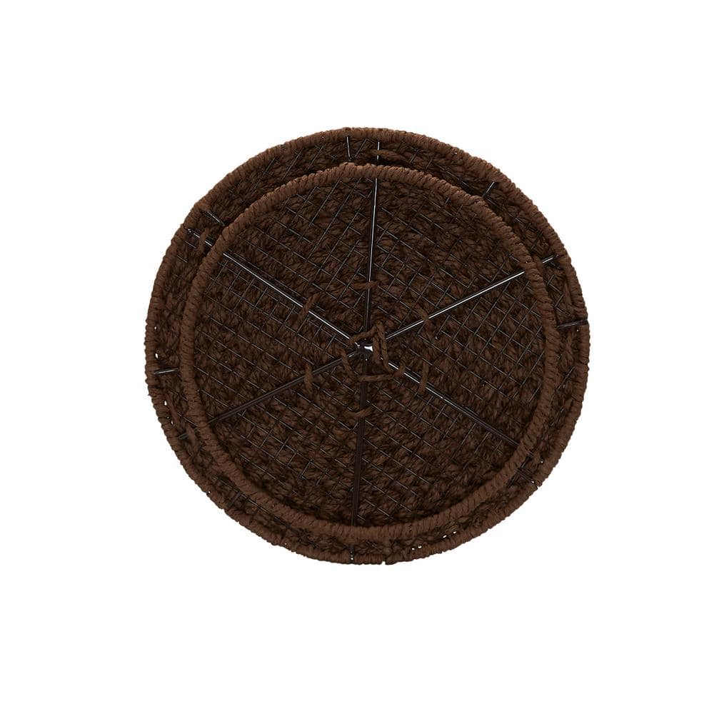 Brown Paper Rope Woven Round Storage Basket Side Table