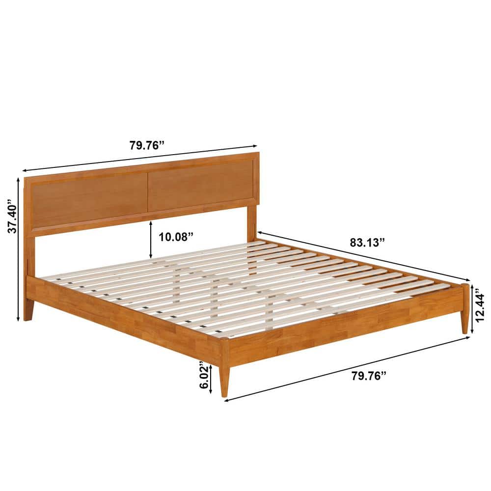 Sophia Light Toffee King Solid Wood Platform Bed with Headboard