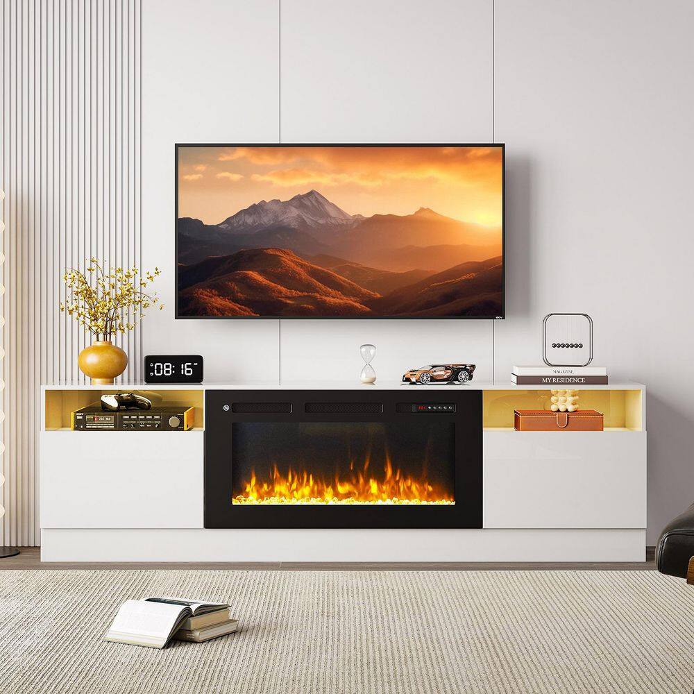 80 in. Freestanding Electric Fireplace TV Stand Fits TV's Up to 80 in. with Open Storage Shelves in White price history on PriceWatchPro