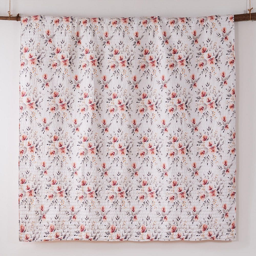 Pink Floral Reversible Microfiber Twin Quilt Set