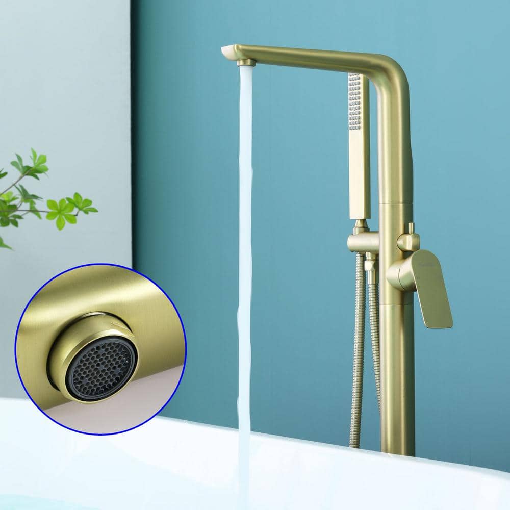 Brushed Gold Freestanding Bathtub Faucet with Hand Shower