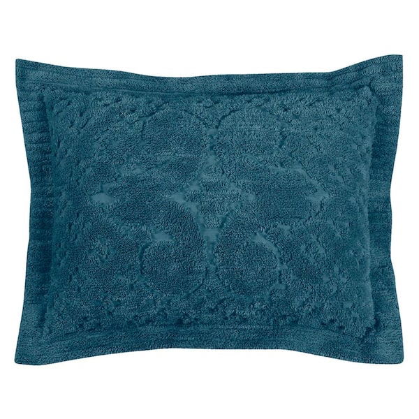 Better Trends Ashton Collection in Medallion Design Teal Standard 100% Cotton Tufted Chenille Sham