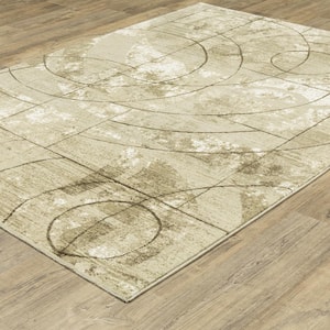 Ross Beige/Brown 3 ft. x 5 ft. Distressed Geometric Polypropylene/Polyester Fringed Indoor Area Rug