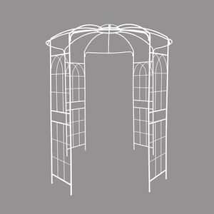 114.20 in. White Metal Garden Arch Iron High Birdcage Shape Pergola Pavilion Trellis