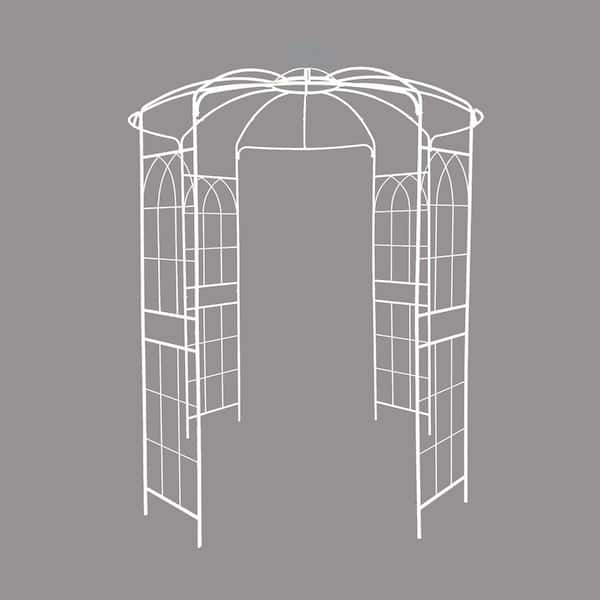 Sudzendf 114.20 in. White Metal Garden Arch Iron High Birdcage Shape Pergola Pavilion Trellis