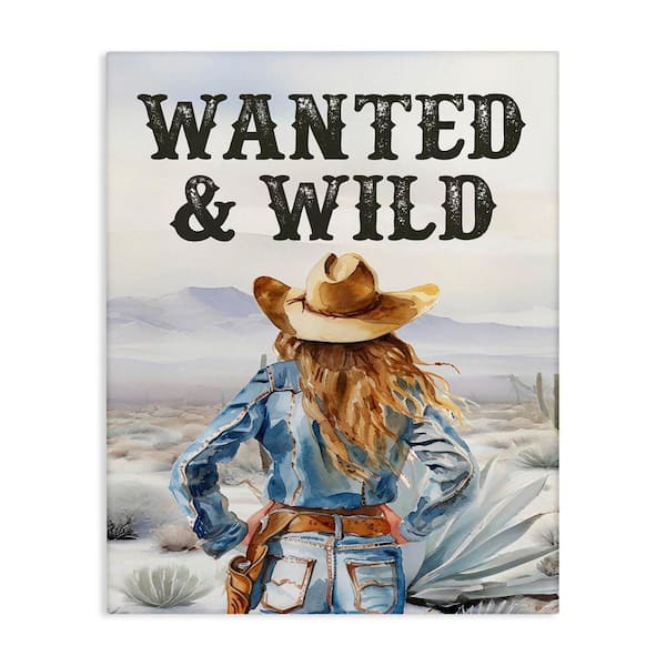 Stupell Industries Wanted and Wild Cowgirl by Lettered and Lined Unframed People Graphic Art Print 48 in. x 36 in.
