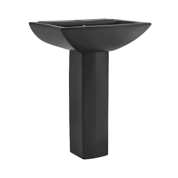 Swiss Madison Sublime Square Two-Piece Pedestal Sink in Matte Black