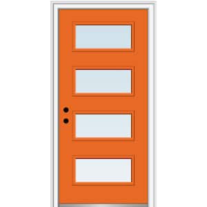 32 in. x 80 in. Celeste Right-Hand Inswing 4-Lite Clear Painted Fiberglass Smooth Prehung Front Door, 4-9/16 in. Frame