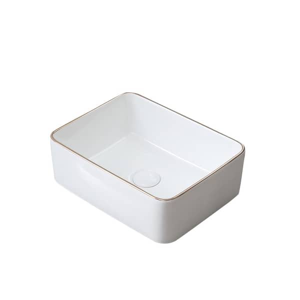 Aosspy Modern White Ceramic rectangular Vessel Sink